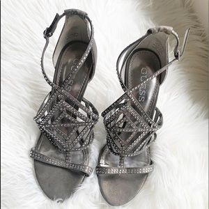 Women’s GUESS Strap Silver Rhinestone Heels